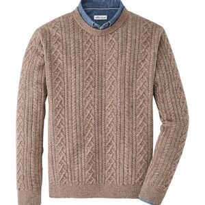 Peter Millar Men's Wicker Ridge Cable Knit Crewneck Sweater - Tan